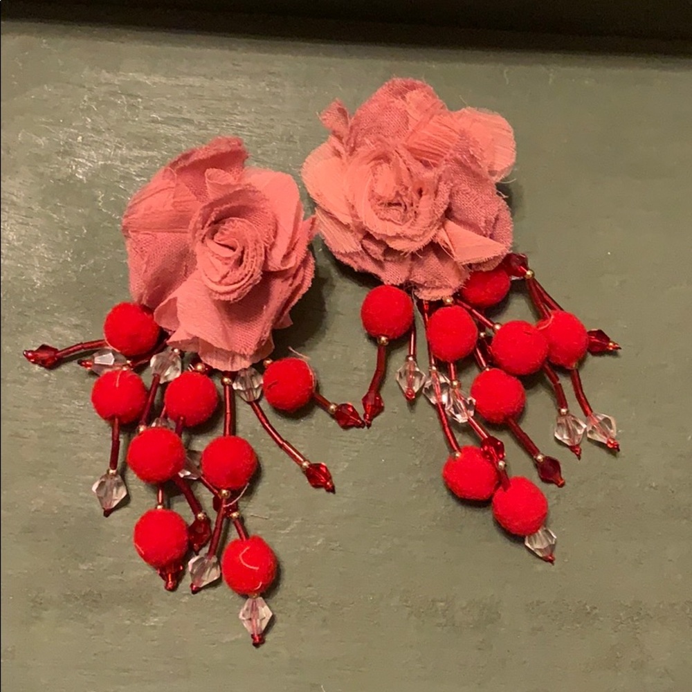 Pink/Red Flower Dangle Earrings
